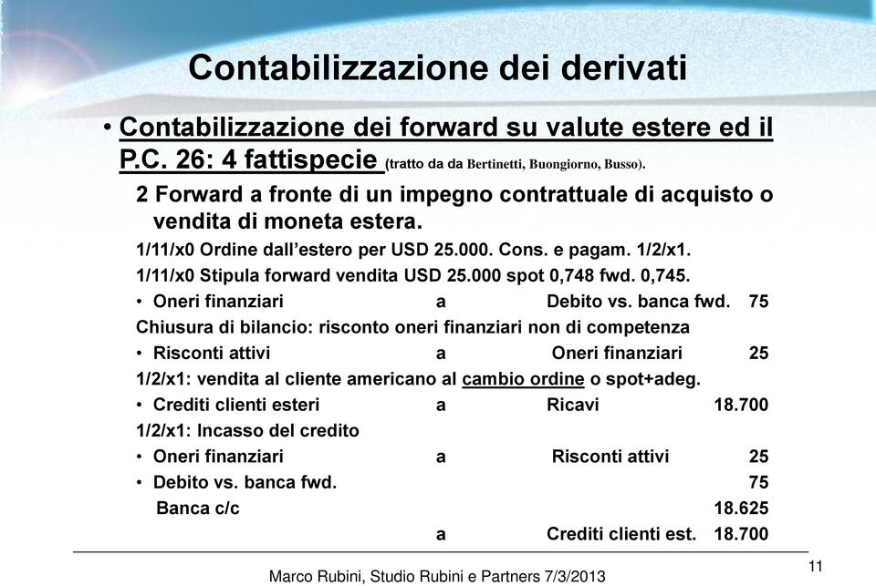 000 spot 0,748 fwd. 0,745. Oneri finanziari a Debito vs. banca fwd.