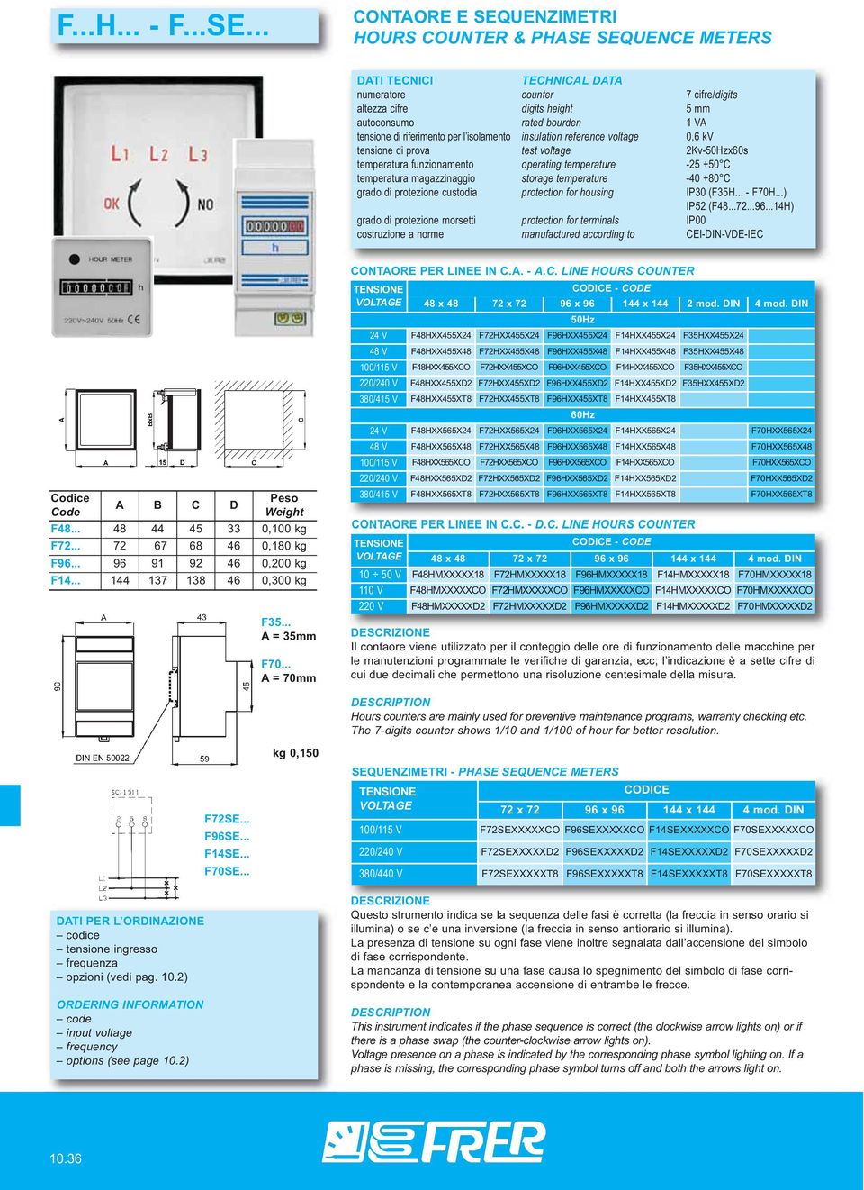 2Kv-50Hzx60s temperatura funzionamento operating temperature -25 +50 C temperatura magazzinaggio storage temperature -40 +80 C grado di protezione custodia protection for housing IP30 (F35H... - F70H.