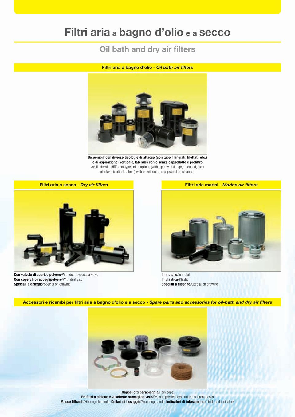 ) of intake (vertical, lateral) with or without rain caps and precleaners.