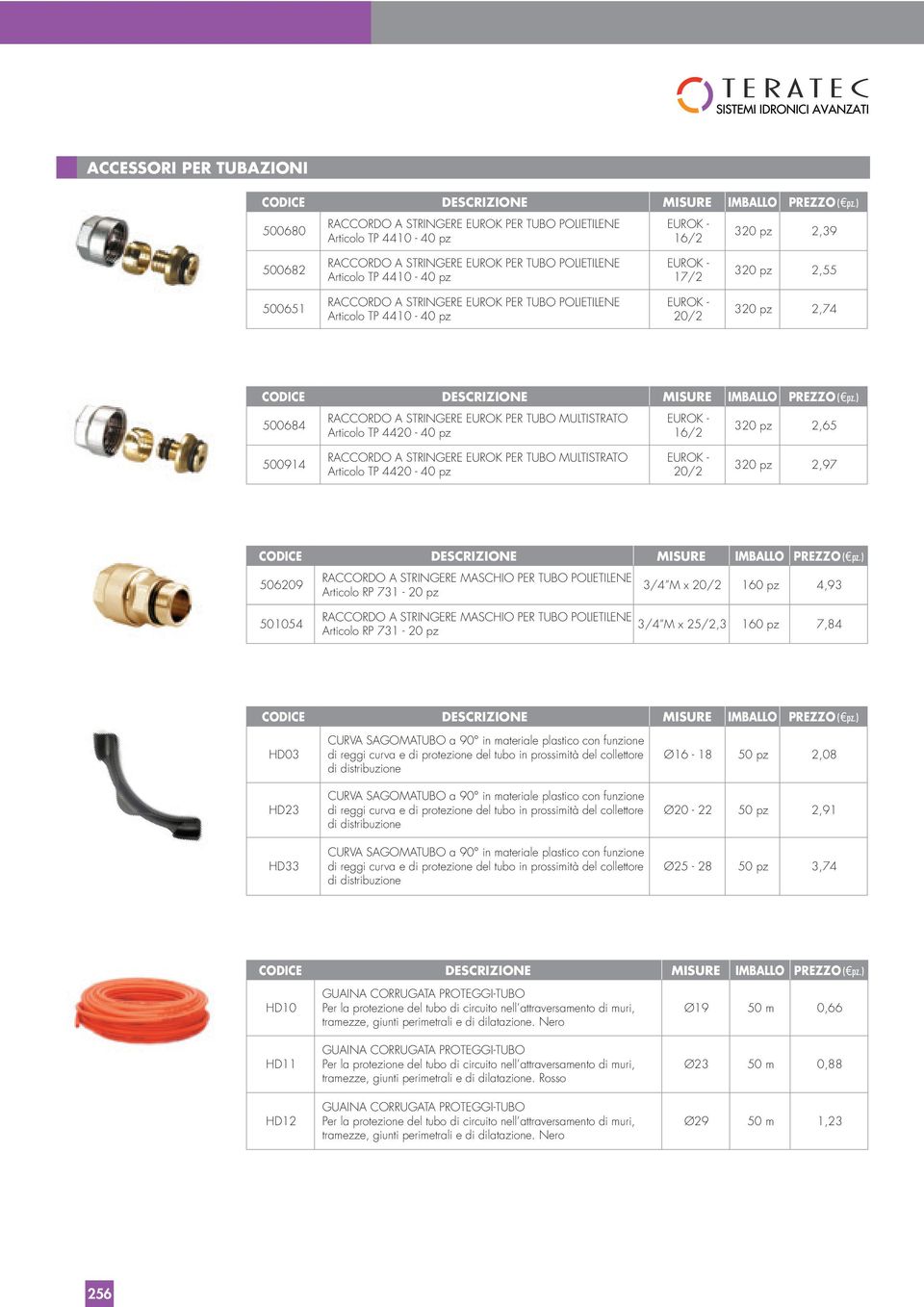 Articolo TP 4420-40 pz EUROK - 16/2 320 pz 2,65 500914 RACCORDO A STRINGERE EUROK PER TUBO MULTISTRATO Articolo TP 4420-40 pz EUROK - 20/2 320 pz 2,97 506209 RACCORDO A STRINGERE MASCHIO PER TUBO