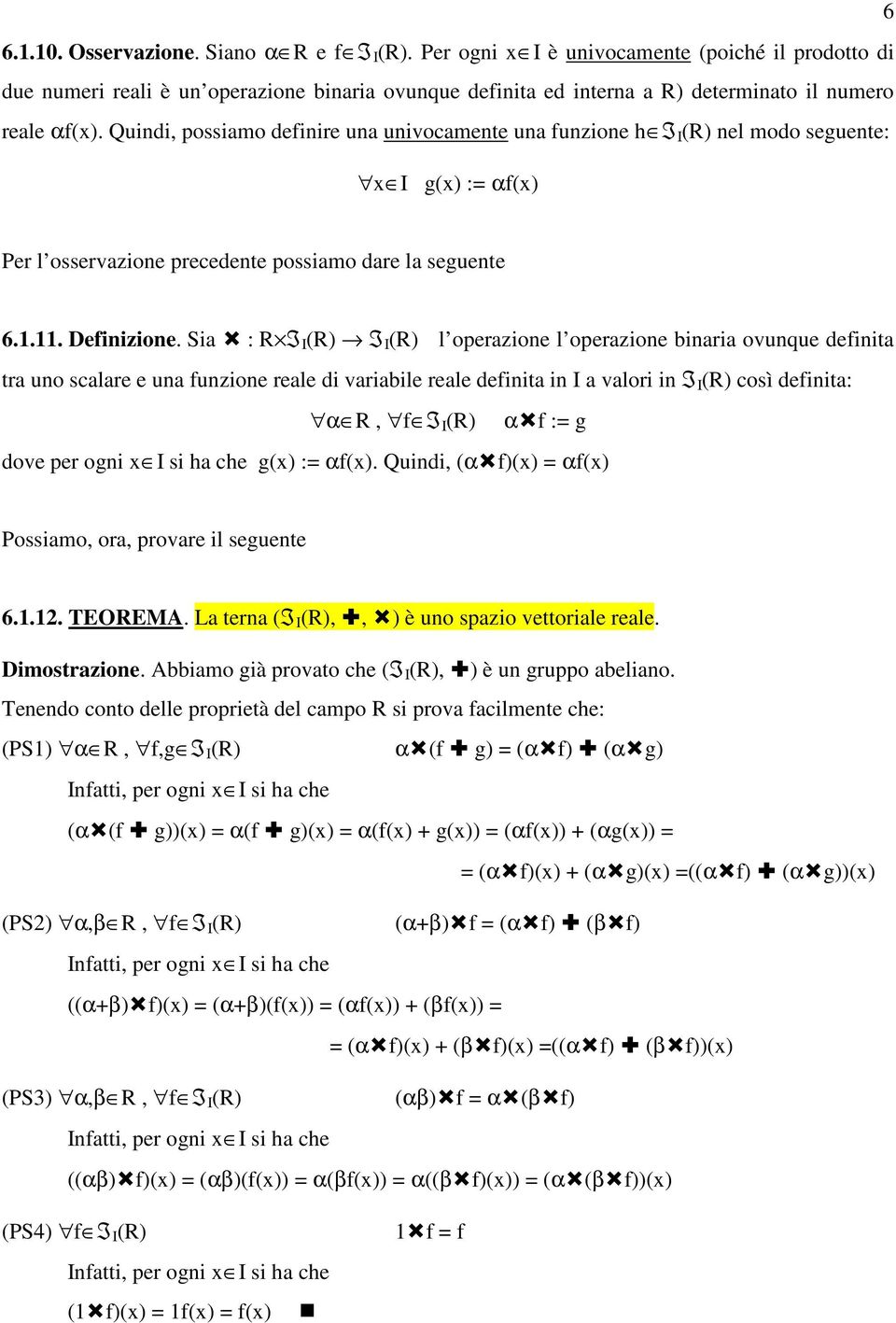 Quindi, possiamo definire una univocamente una funzione h I I (R) nel modo seguente: x I g(x) := αf(x) Per l osservazione precedente possiamo dare la seguente 6.1.11. Definizione.