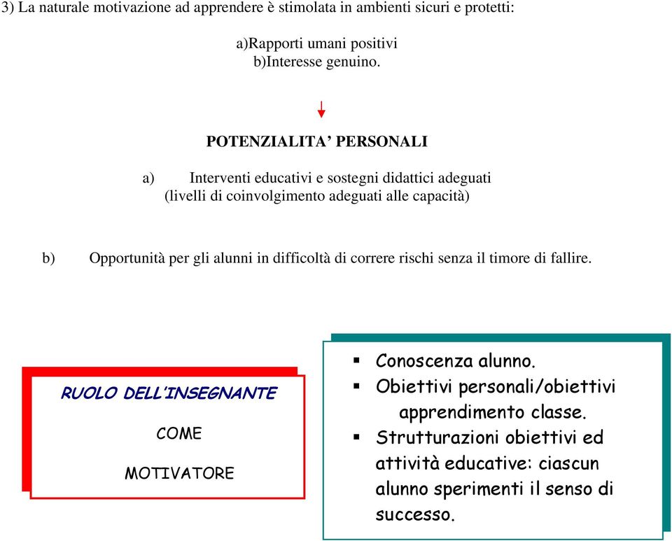 Opportunità per gli alunni in difficoltà di correre rischi senza il timore di fallire.