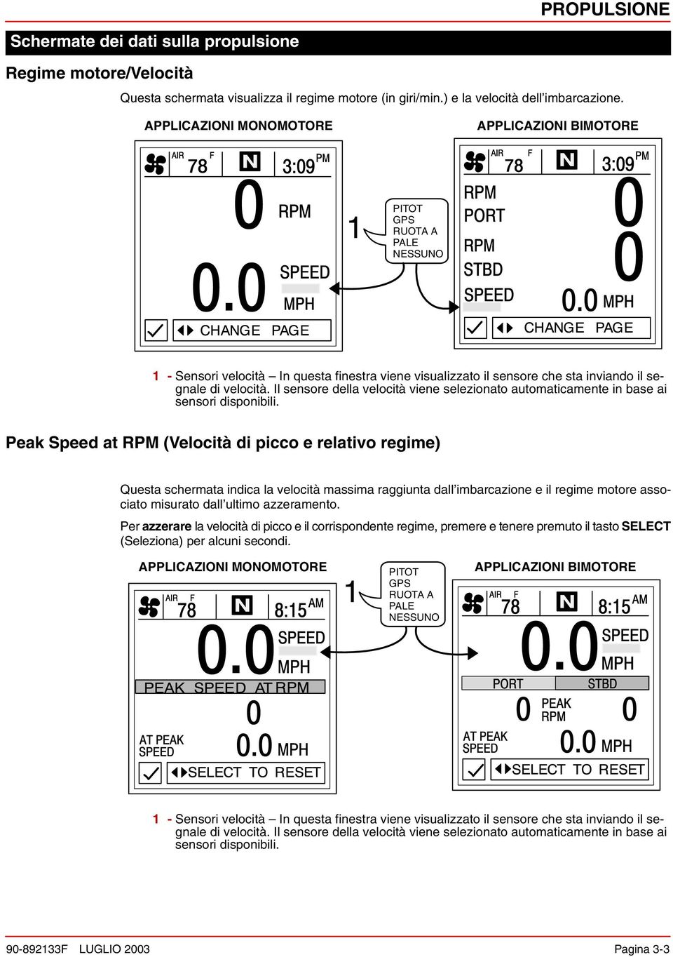 Il sensore della velocità viene selezionato automaticamente in base ai sensori disponibili.