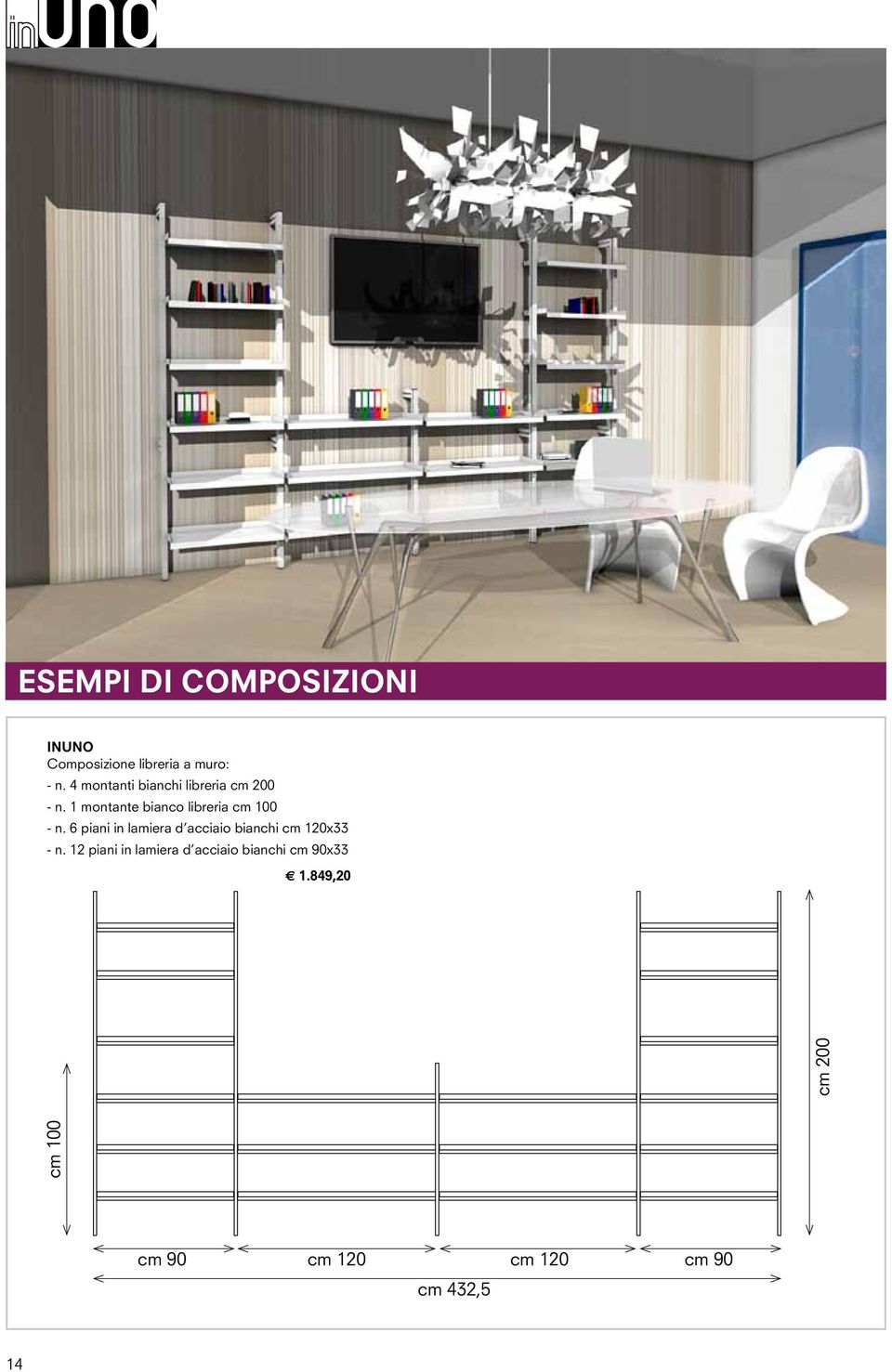 1 montante bianco libreria cm 100 - n.