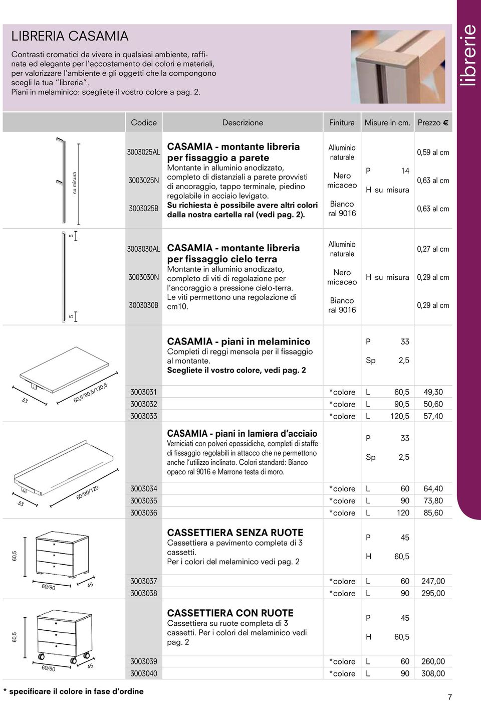 Prezzo E su misura 3003025AL 3003025N 3003025B casamia - montante libreria per fissaggio a parete Montante in alluminio anodizzato, completo di distanziali a parete provvisti di ancoraggio, tappo