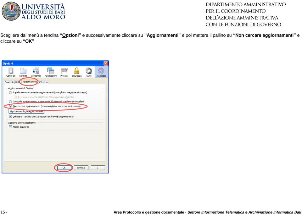 aggiornamenti e cliccare su OK 15 - Area Protocollo e gestione