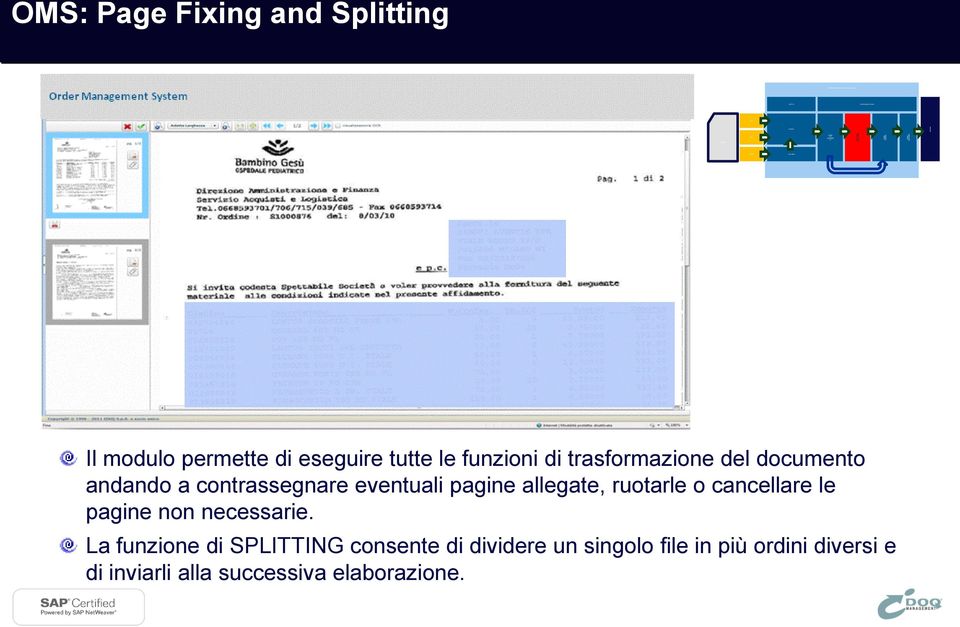 VALIDATION SAP ERP OMS: Page Fixing and Splitting Il modulo permette di eseguire tutte le funzioni di trasformazione del