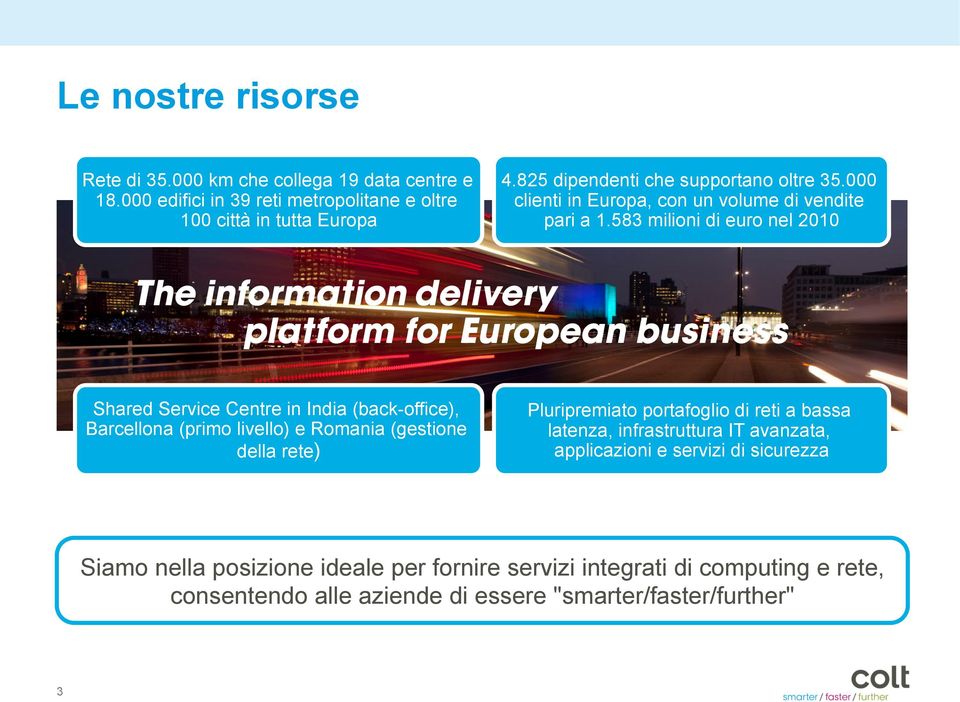 583 milioni di euro nel 2010 Shared Service Centre in India (back-office), Barcellona (primo livello) e Romania (gestione della rete) Pluripremiato