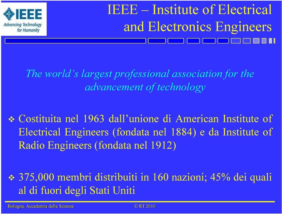 Institute of Electrical Engineers (fondata nel 1884) e da Institute of Radio Engineers