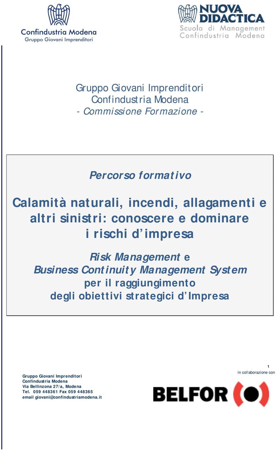 rischi d impresa Risk Management e Business Continuity