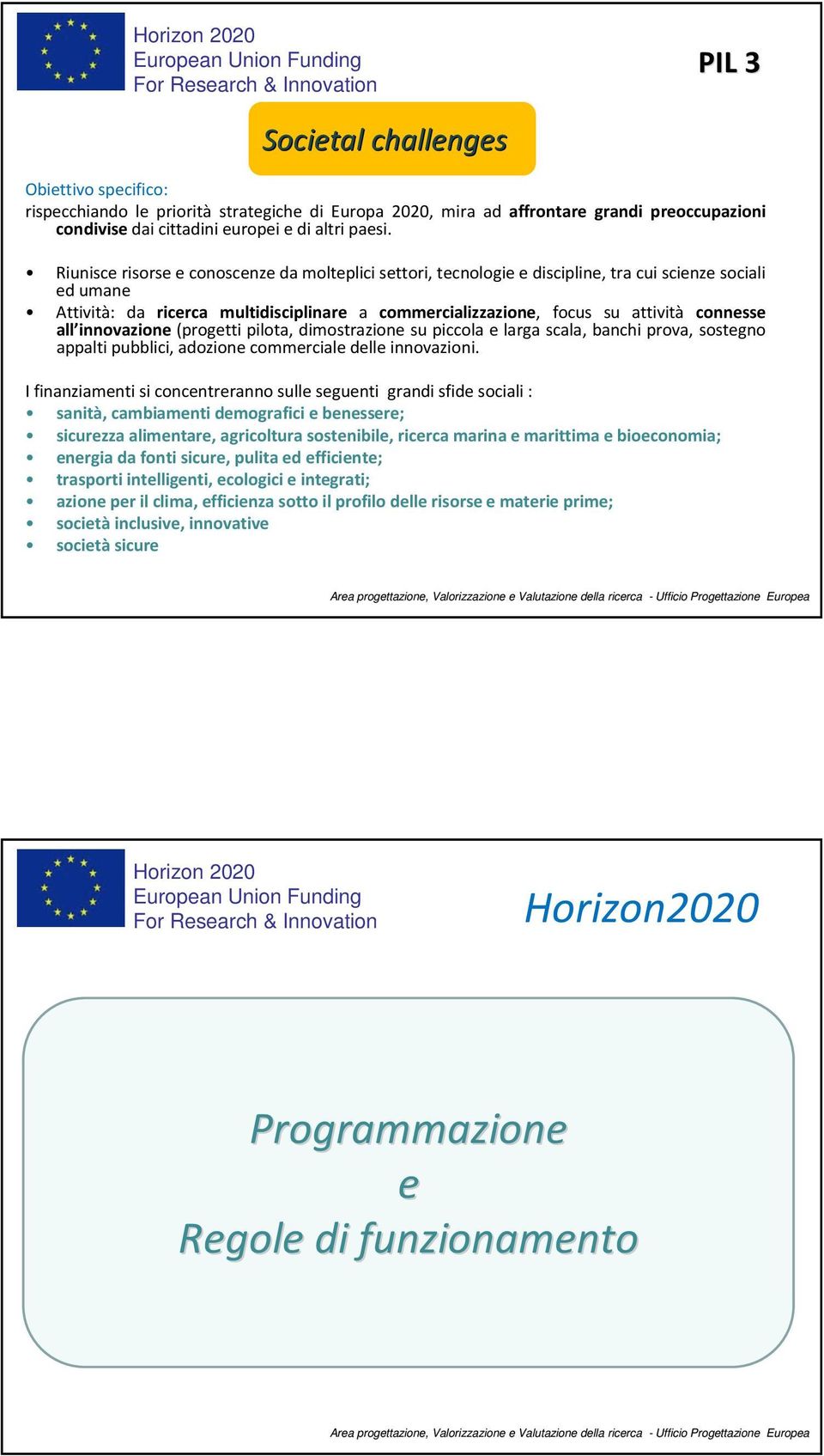 all innovazione (progetti pilota, dimostrazione su piccola e larga scala, banchi prova, sostegno appalti pubblici, adozione commerciale delle innovazioni.