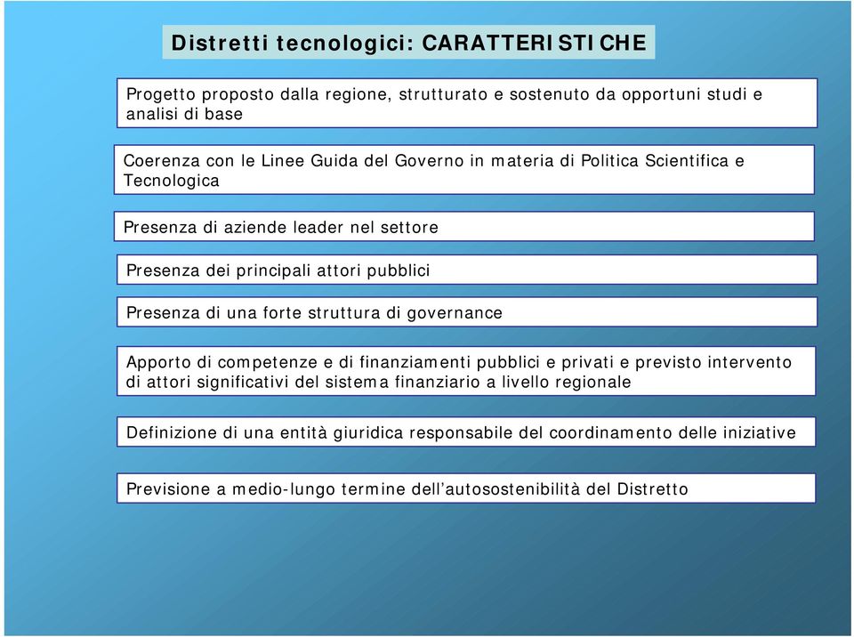 una forte struttura di governance Apporto di competenze e di finanziamenti pubblici e privati e previsto intervento di attori significativi del sistema