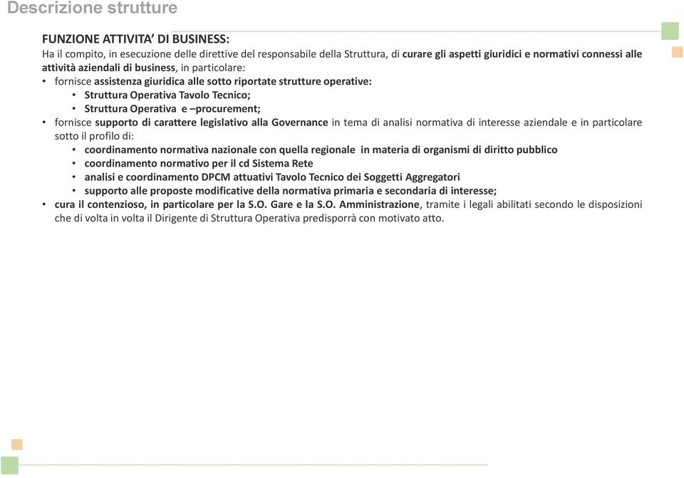 legislativo alla Governance in tema di analisi normativa di interesse aziendale e in particolare sotto il profilo di: coordinamento normativa nazionale con quella regionale in materia di organismi di