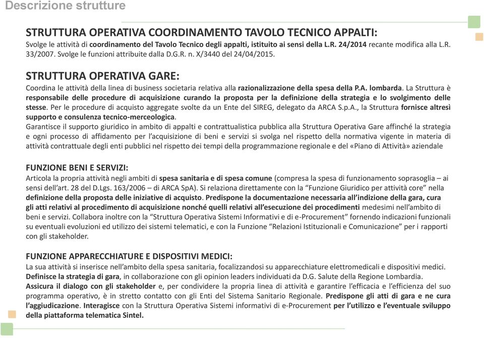 STRUTTURA OPERATIVA GARE: Coordina le attività della linea di business societaria relativa alla razionalizzazione della spesa della P.A. lombarda.