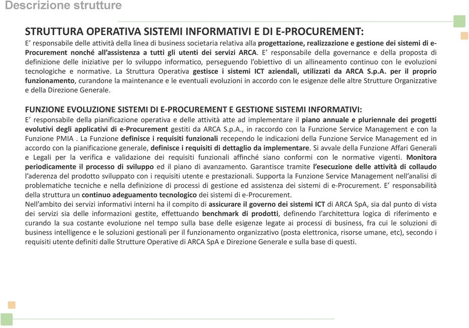 E responsabile della governance e della proposta di definizione delle iniziative per lo sviluppo informatico, perseguendo l obiettivo di un allineamento continuo con le evoluzioni tecnologiche e