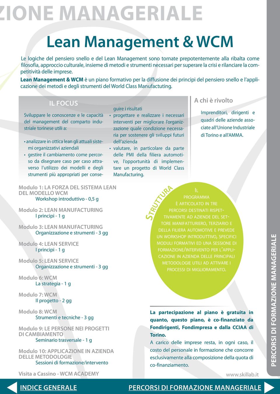 Lean Management & WCM è un piano formativo per la diffusione dei principi del pensiero snello e l applicazione dei metodi e degli strumenti del World Class Manufactuting.