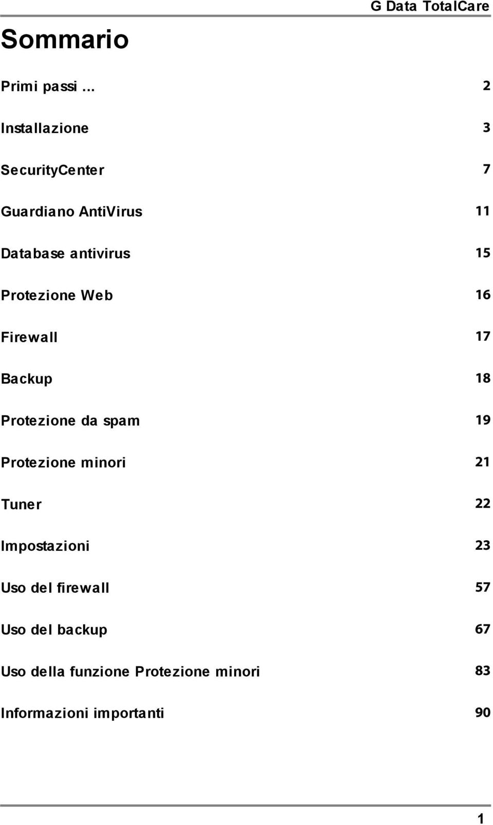 15 Protezione Web 16 Firewall 17 Backup 18 Protezione da spam 19 Protezione