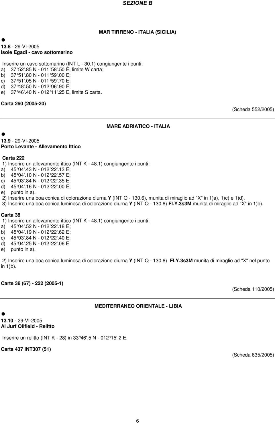 Carta 260 (2005-20) (Scheda 552/2005) 13.9-29-VI-2005 Porto Levante - Allevamento Ittico MARE ADRIATICO - ITALIA Carta 222 1) Inserire un allevamento ittico (INT K - 48.