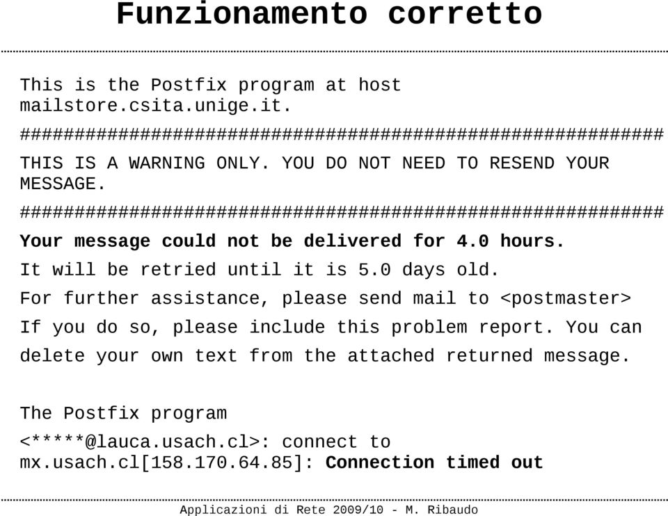 It will be retried until it is 5.0 days old. For further assistance, please send mail to <postmaster> If you do so, please include this problem report.