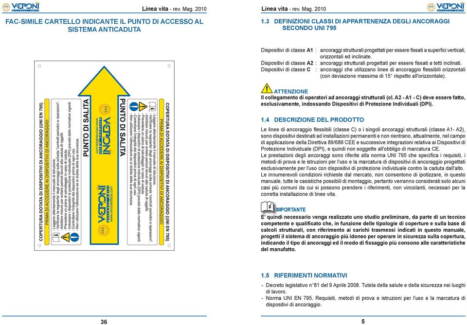 Dispositivi di classe A2 : ancoraggi strutturali progettati per essere fissati a tetti inclinati.