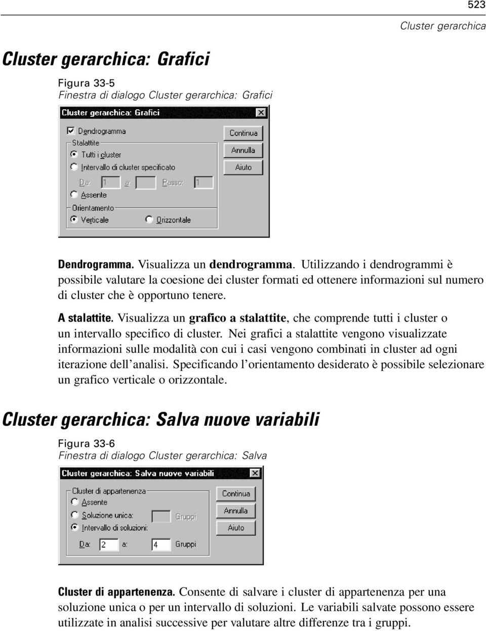 Visualizza un grafico a stalattite, che comprende tutti i cluster o un intervallo specifico di cluster.