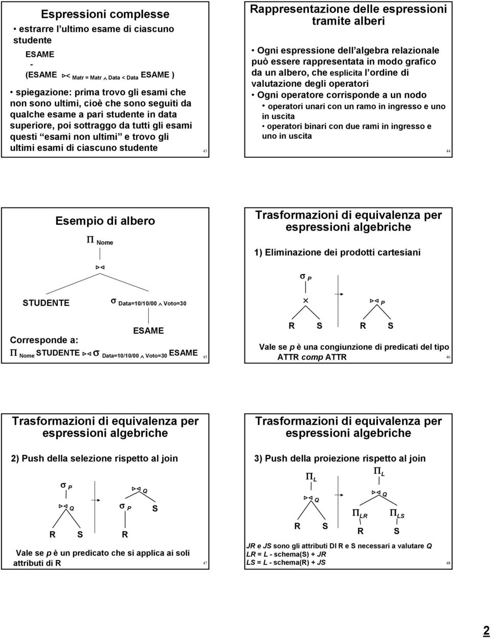 essere rappresentata in modo grafico da un albero, che esplicita l ordine di valutazione degli operatori Ogni operatore corrisponde a un nodo operatori unari con un ramo in ingresso e uno in uscita