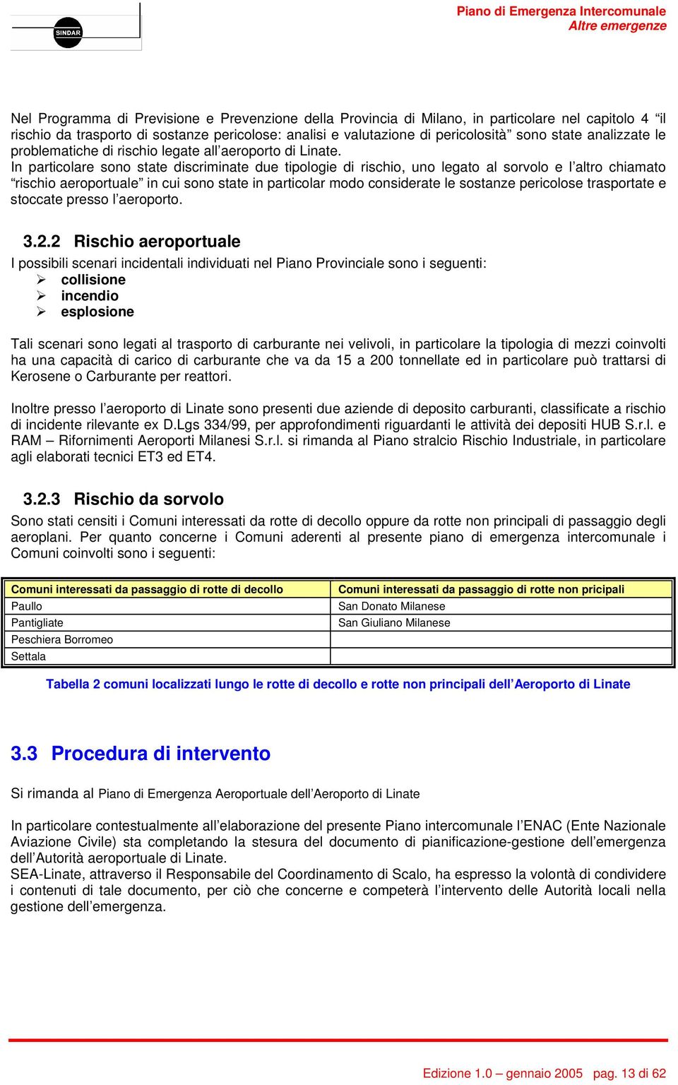 In particolare sono state discriminate due tipologie di rischio, uno legato al sorvolo e l altro chiamato rischio aeroportuale in cui sono state in particolar modo considerate le sostanze pericolose