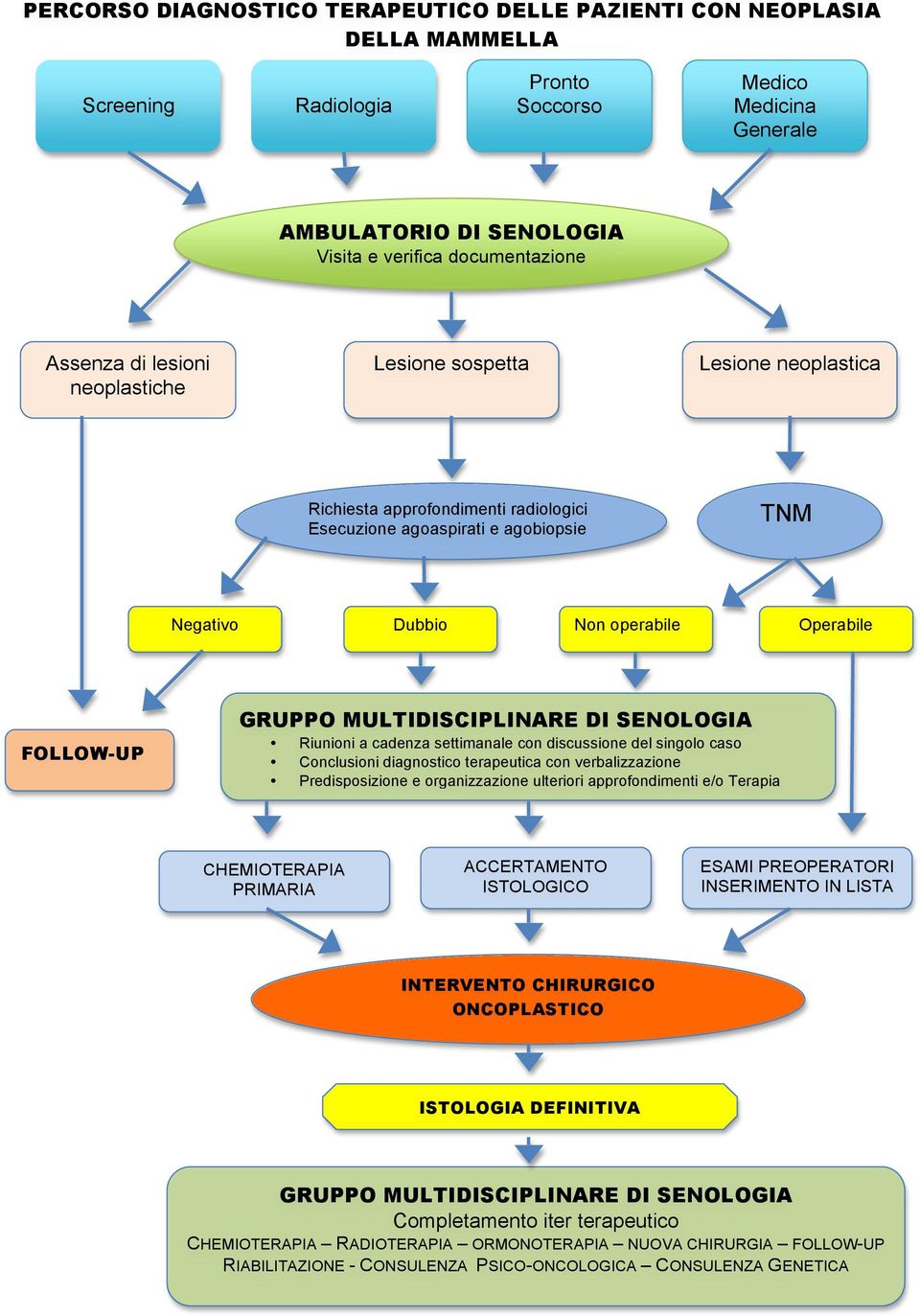 GRUPPO MULTIDISCIPLINARE DI SENOLOGIA Riunioni a cadenza settimanale con discussione del singolo caso Conclusioni diagnostico terapeutica con verbalizzazione Predisposizione e organizzazione