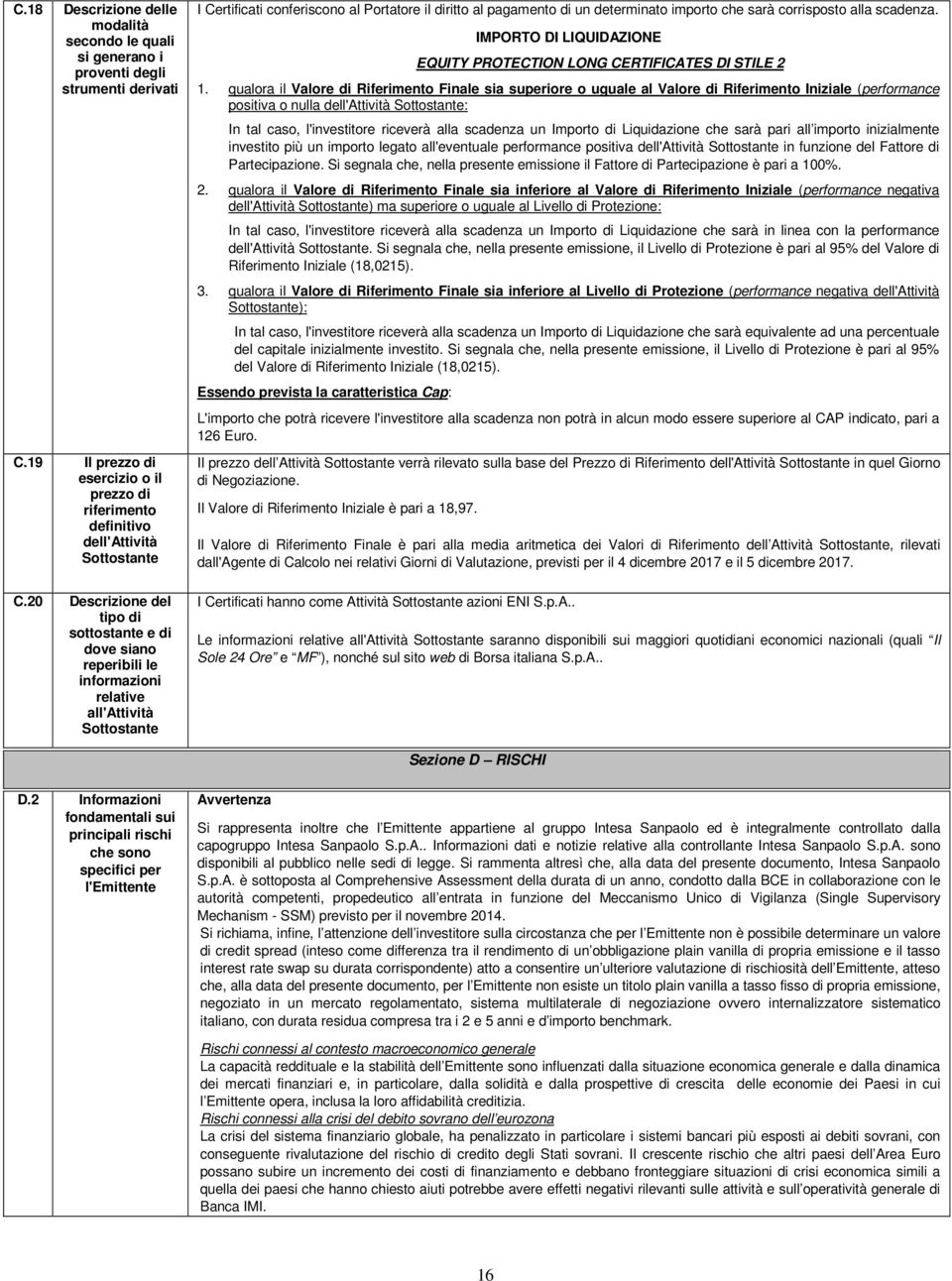 importo che sarà corrisposto alla scadenza. IMPORTO DI LIQUIDAZIONE EQUITY PROTECTION LONG CERTIFICATES DI STILE 2 1.