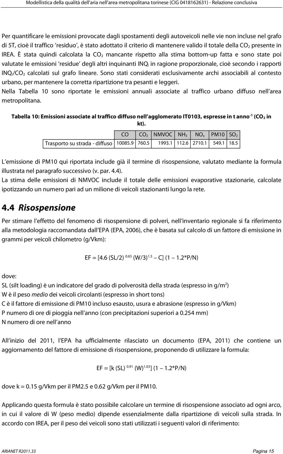 È stata quindi calcolata la CO 2 mancante rispetto alla stima bottom-up fatta e sono state poi valutate le emissioni residue degli altri inquinanti INQ i in ragione proporzionale, cioè secondo i