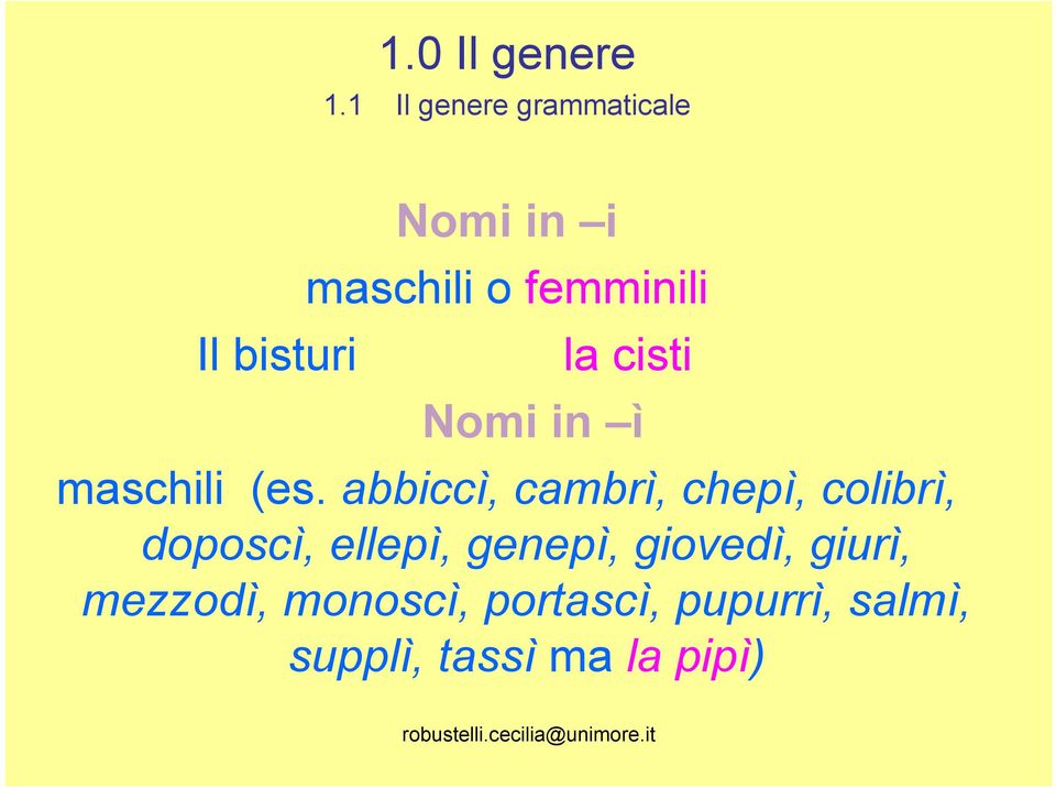 bisturi la cisti Nomi in ì maschili (es.