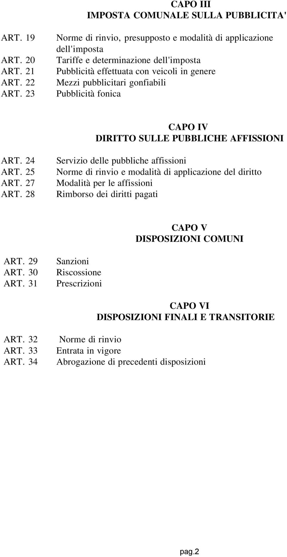 Pubblicità fonica CAPO IV DIRITTO SULLE PUBBLICHE AFFISSIONI ART. 24 ART. 25 ART. 27 ART.