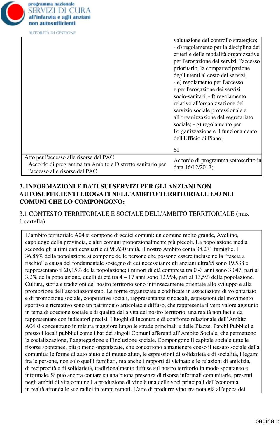 all'organizzazione del segretariato sociale; - g) regolamento per l'organizzazione e il funzionamento dell'ufficio di Piano; Atto per l'accesso alle risorse del PAC Accordo di programma tra Ambito e