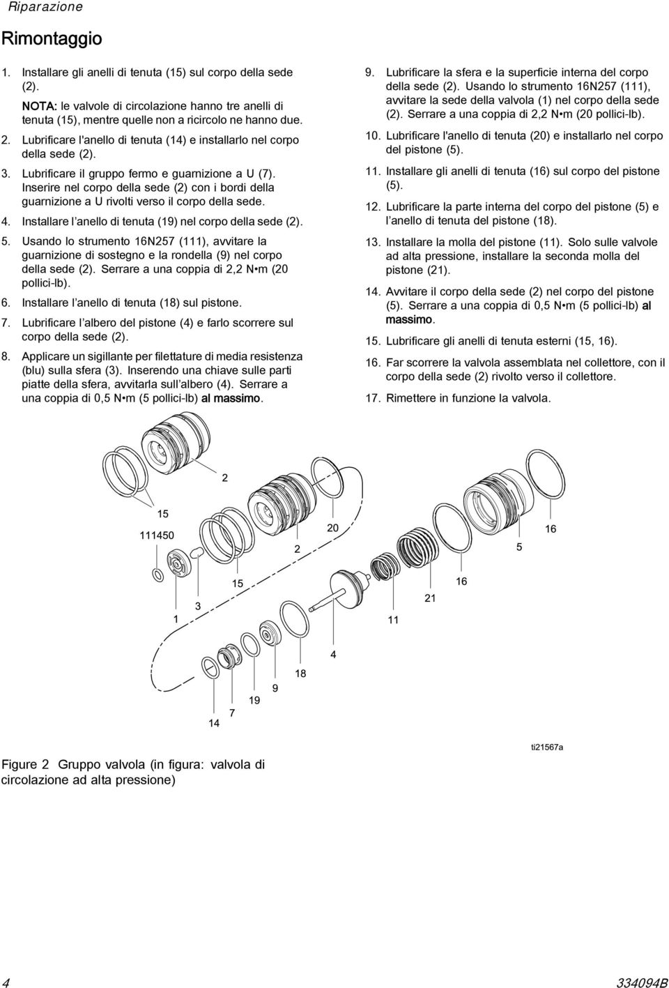 Inserire nel corpo della sede (2) con i bordi della guarnizione a U rivolti verso il corpo della sede. 4. Installare l anello di tenuta (19) nel corpo della sede (2). 5.