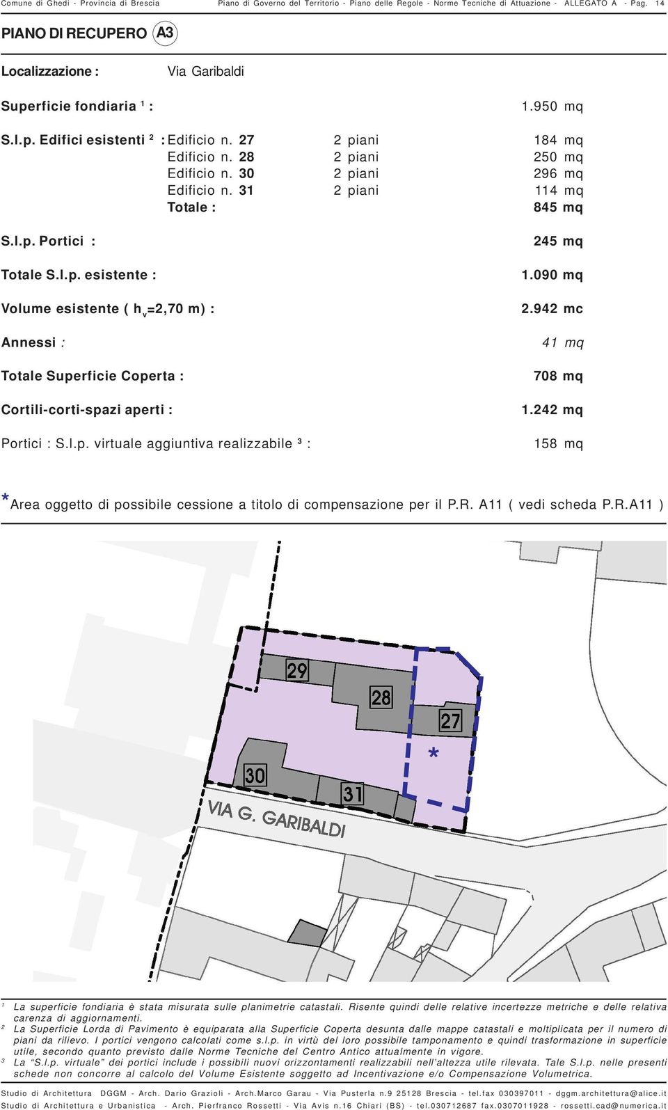 30 2 piani 296 mq Edificio n. 31 2 piani 114 mq Totale : 845 mq S.l.p. Portici : Totale S.l.p. esistente : Volume esistente ( h v =2,70 m) : Annessi : Totale Superficie Coperta : Cortili-corti-spazi aperti : Portici : S.