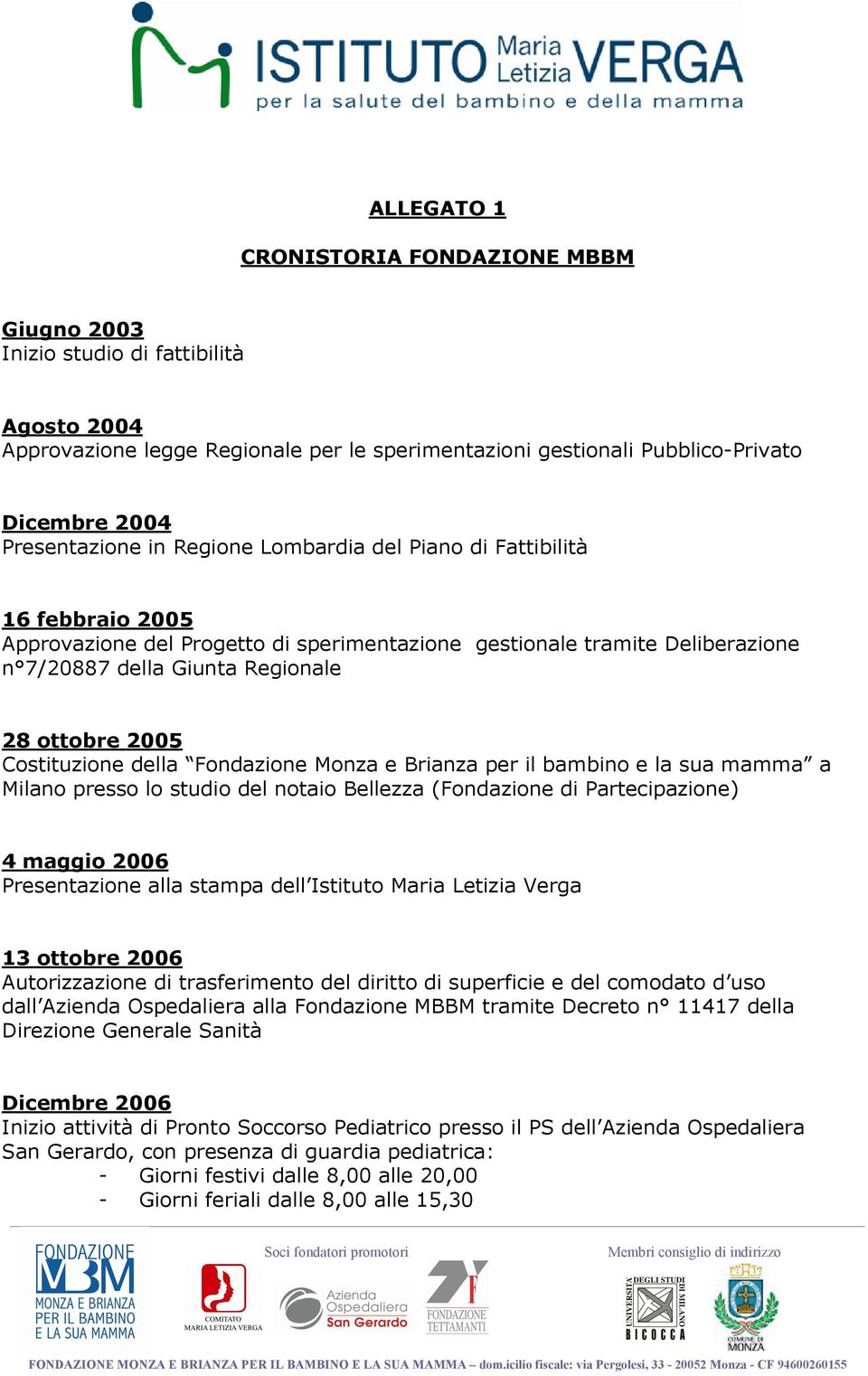 Costituzione della Fondazione Monza e Brianza per il bambino e la sua mamma a Milano presso lo studio del notaio Bellezza (Fondazione di Partecipazione) 4 maggio 2006 Presentazione alla stampa dell