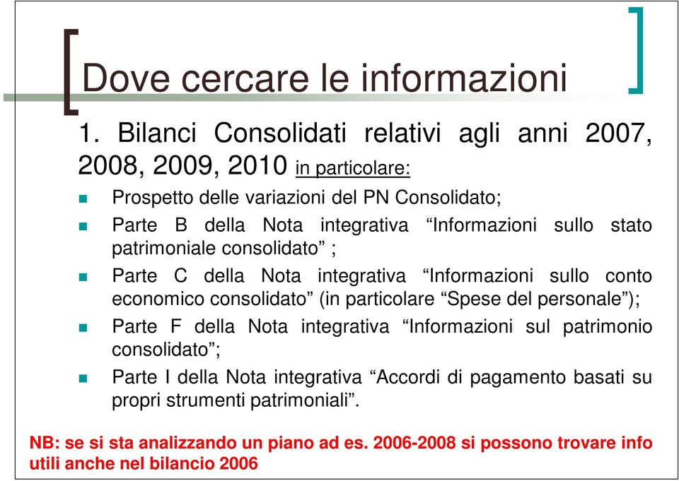 Informazioni sullo stato patrimoniale consolidato ; Parte C della Nota integrativa Informazioni sullo conto economico consolidato (in particolare Spese del