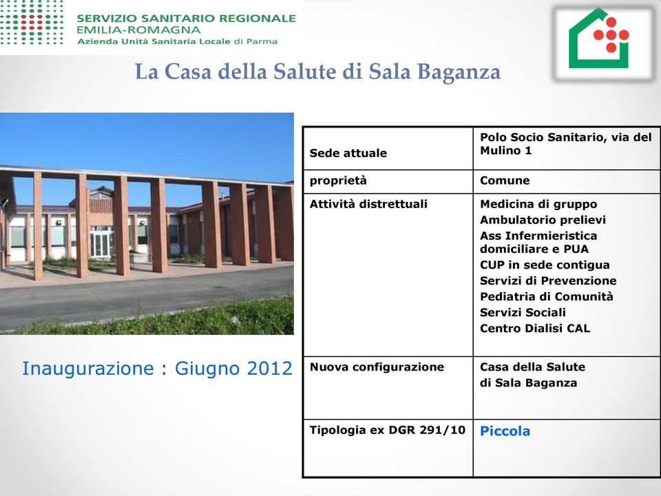 in sede contigua Servizi di Prevenzione Pediatria di Comunità Servizi Sociali Centro Dialisi CAL