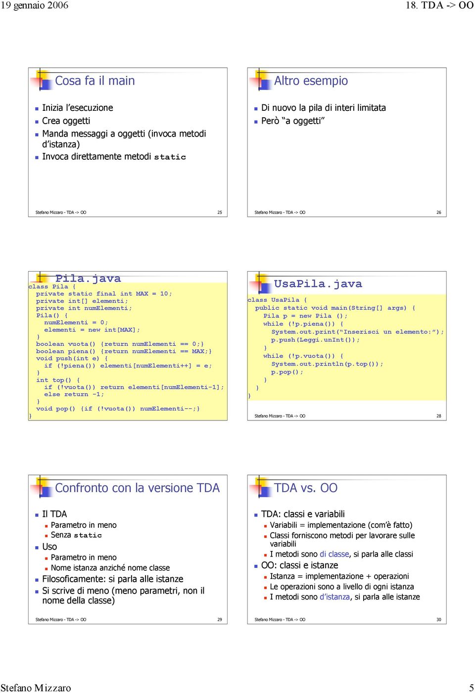 java class Pila { private static final int MAX = 10; private int[] elementi; private int numelementi; Pila() { numelementi = 0; elementi = new int[max]; boolean vuota() {return numelementi == 0;