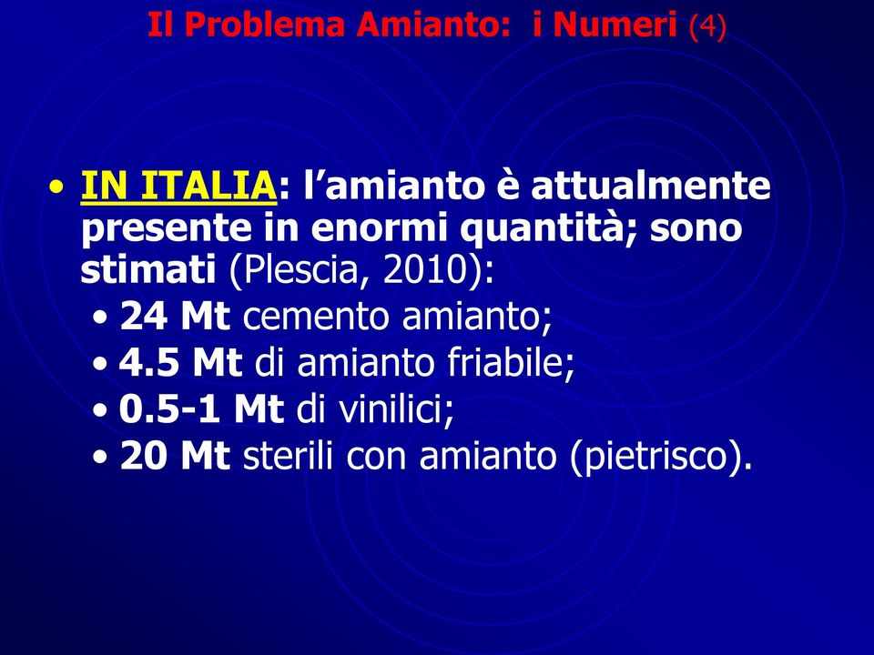 (Plescia, 2010): 24 Mt cemento amianto; 4.