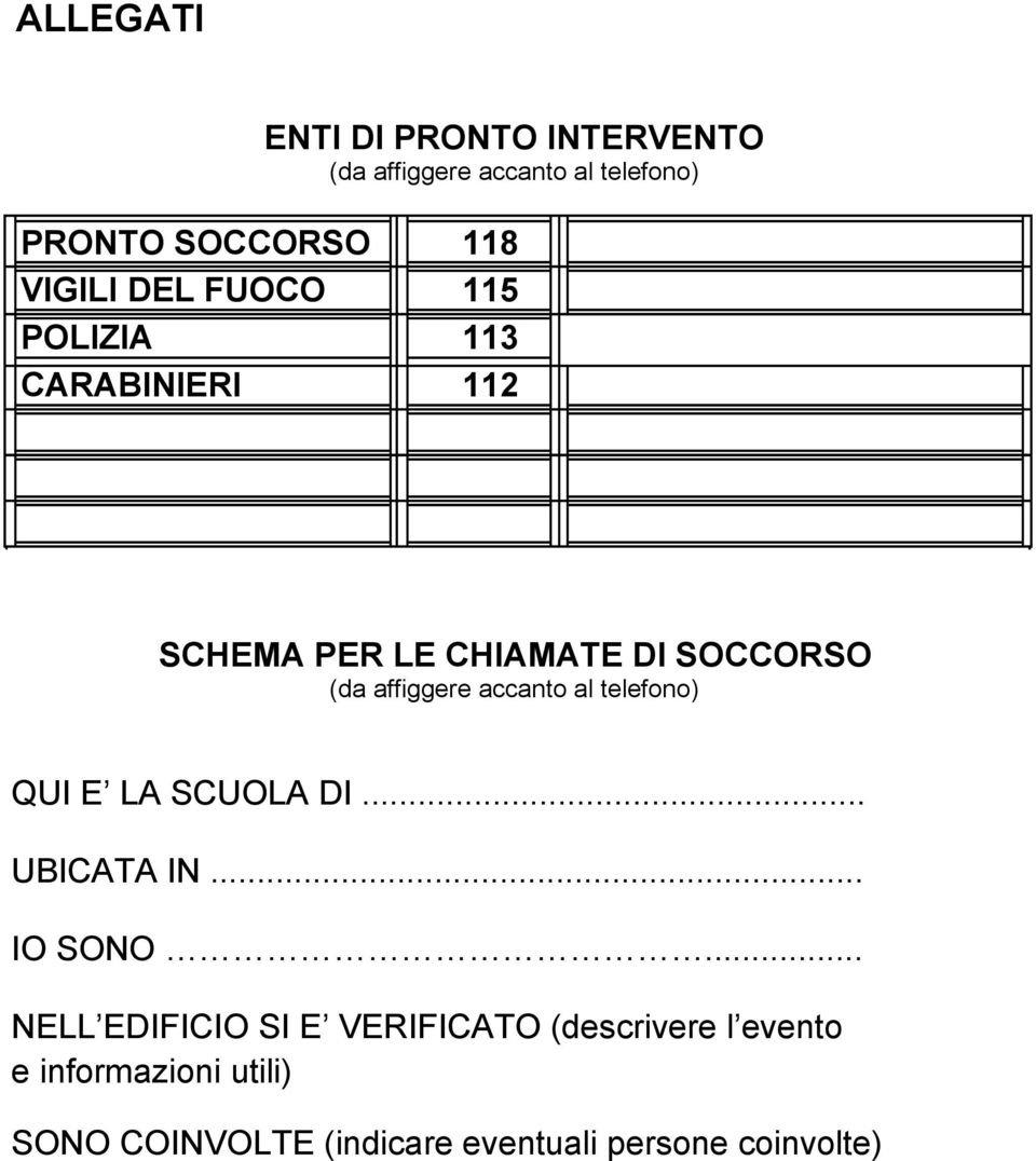 affiggere accanto al telefono) QUI E LA SCUOLA DI... UBICATA IN... IO SONO.