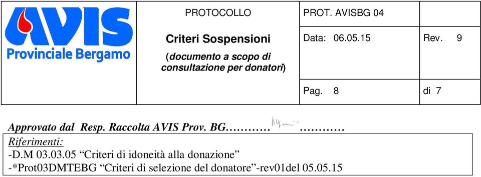 03.05 Criteri di idoneità alla donazione