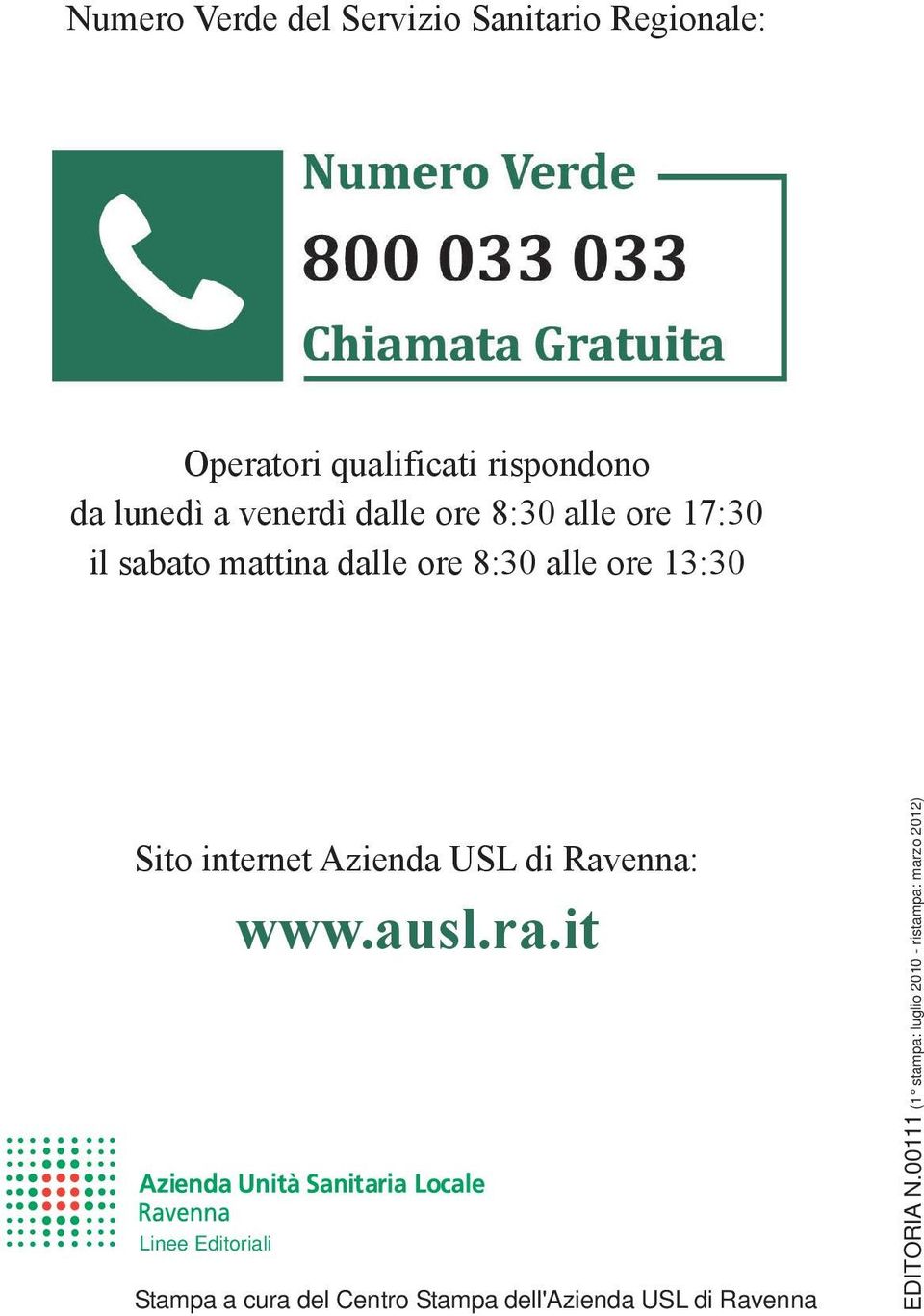 internet Azienda USL di Ravenna: www.ausl.ra.