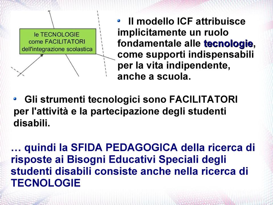 Gli strumenti tecnologici sono FACILITATORI per l'attività e la partecipazione degli studenti disabili.