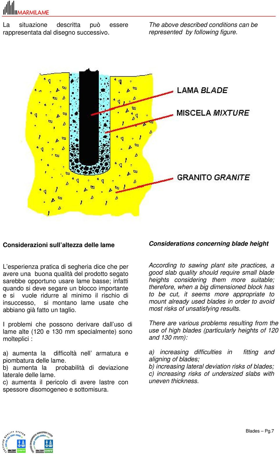 basse; infatti quando si deve segare un blocco importante e si vuole ridurre al minimo il rischio di insuccesso, si montano lame usate che abbiano già fatto un taglio.