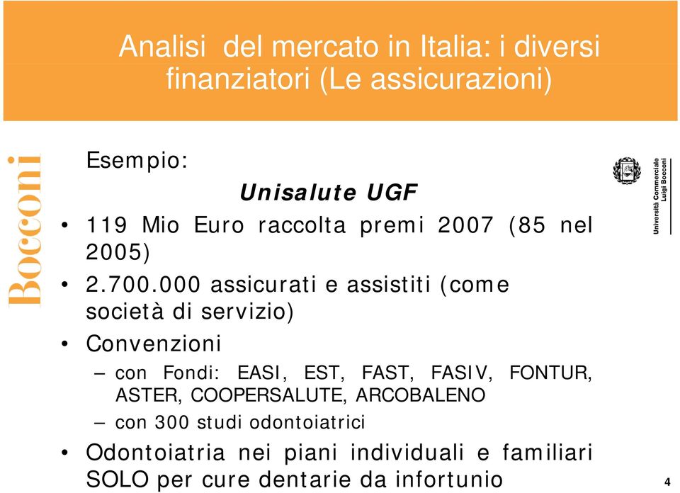 000 assicurati e assistiti (come società di servizio) Convenzioni con Fondi: EASI, EST, FAST,