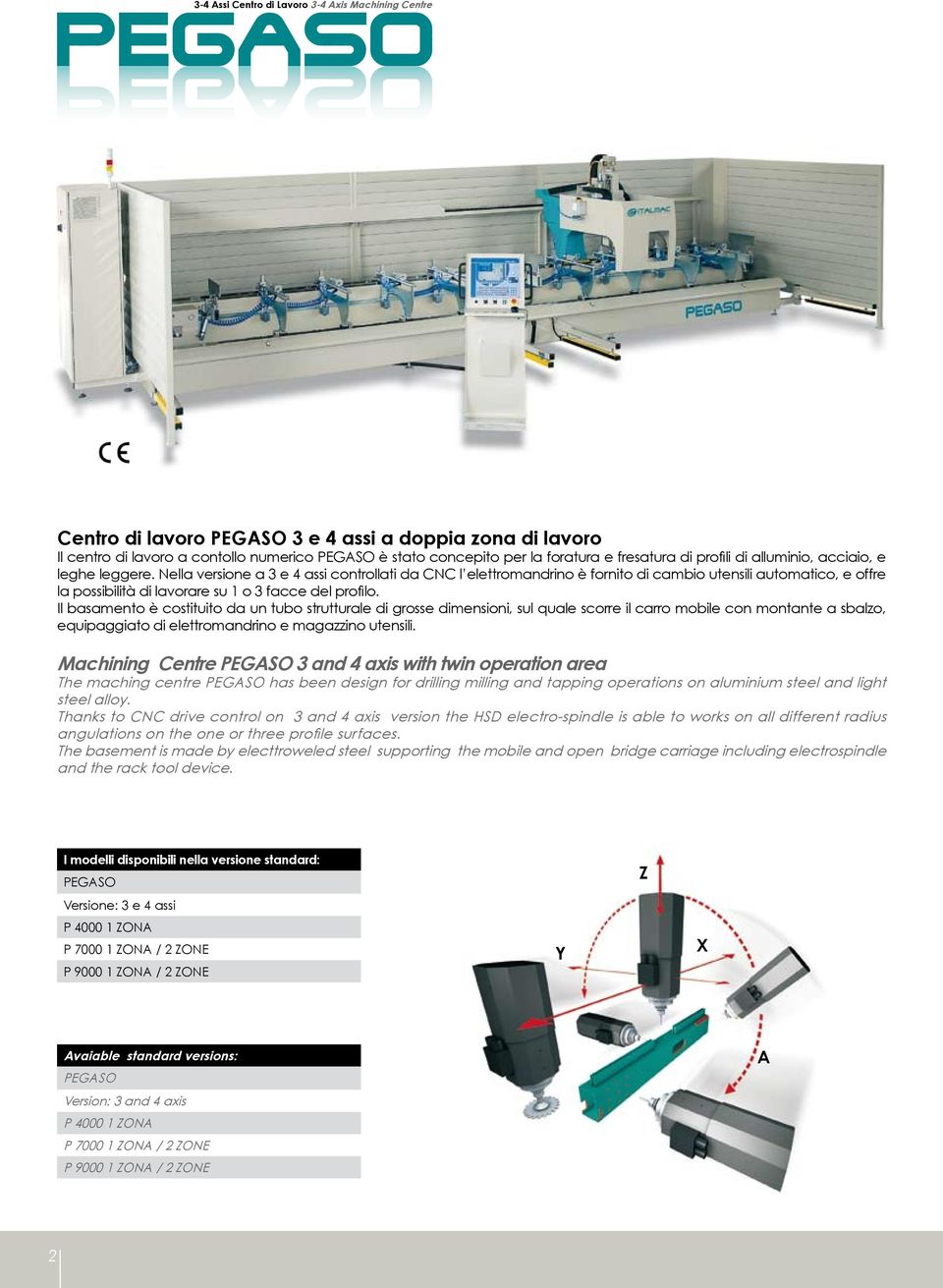 Nella versione a 3 e 4 assi controllati da CNC l elettromandrino è fornito di cambio utensili automatico, e offre la possibilità di lavorare su 1 o 3 facce del profilo.