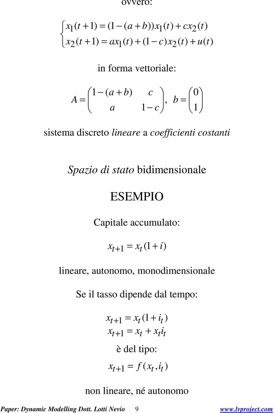 accumulao: = ( i + + lineare, auonomo, monodimensionale Se il asso dipende dal empo: + = ( + i = +