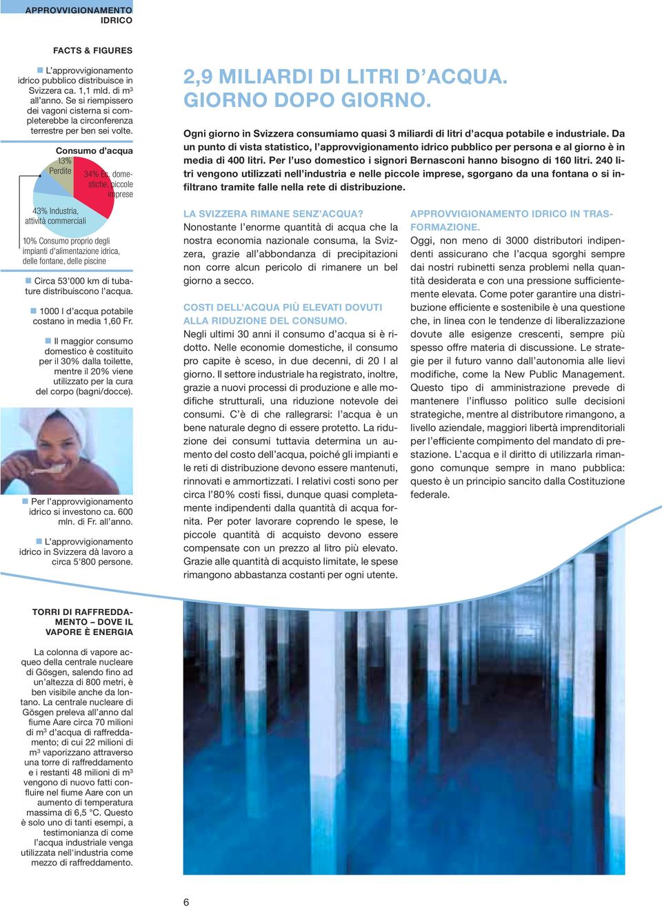 domestiche, piccole imprese 10% Consumo proprio degli impianti d'alimentazione idrica, delle fontane, delle piscine Circa 53'000 km di tubature distribuiscono l acqua.