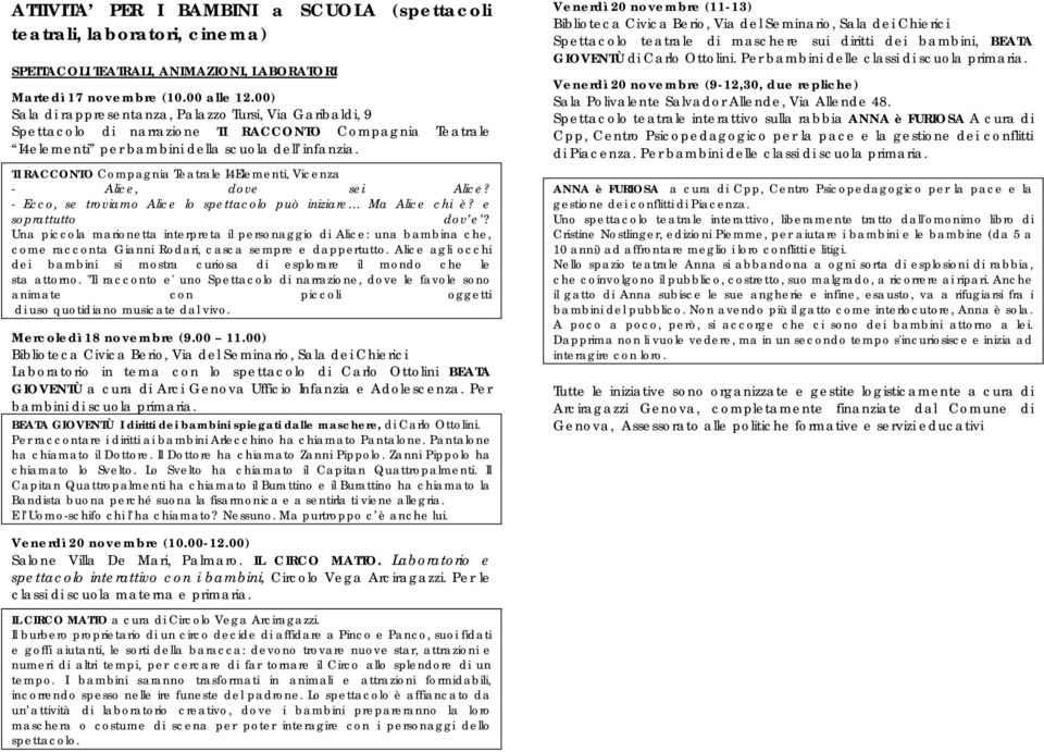 TI RACCONTO Compagnia Teatrale I4Elementi, Vicenza - Alice, dove sei Alice? - Ecco, se troviamo Alice lo spettacolo può iniziare Ma Alice chi è? e soprattutto dov e?